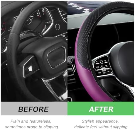 DXNQ Car Steering Wheel Cover, 15 Inch Carbon Fiber Leather Stitching Color - Image 4