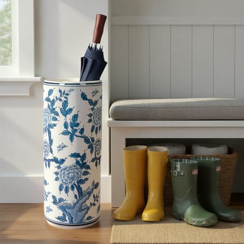 Creative Co-Op Blue and White Ceramic Umbrella Stand - Image 5