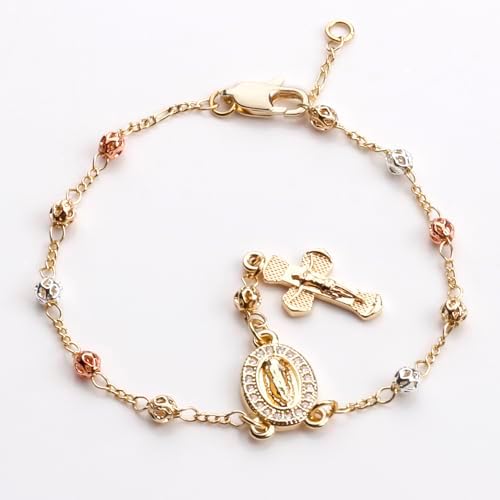 Gold Plated Beads Catholic Guadalupe Car Rearview Mirror Rosary - Image 3