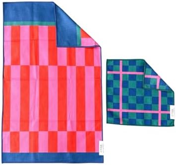 Microfiber Hand Towel & Washcloth Set, Double-Sided Waffle Weave Set of Two by CraeHome