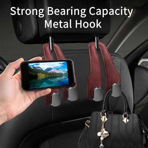 Car Purse Hook, Car Seat Headrest Hooks, Hot Pink Leather 2 Pack - Image 4