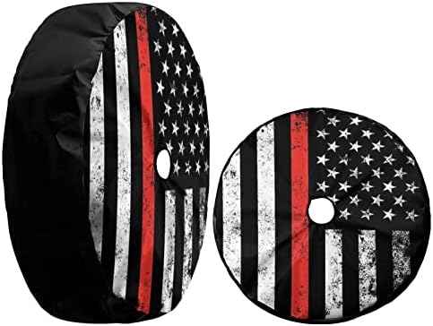 USA Patriotic Firefighter Thin Red Line Flag Spare Tire Cover - Image 3