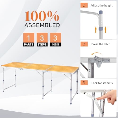 6.0 Ft Folding Portable Camping Table Yellow - Image 7