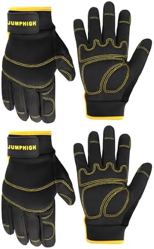 Mens Work Gloves 2 Pairs, Synthetic Leather Mechanic Gloves, Touchscreen by JUMPHIGH