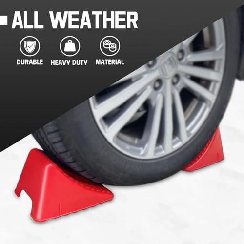 HOXWELL Wheel Chocks for Travel Trailers, 2 Pair Non Slip Red Wheel Wedge - Image 6
