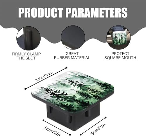 Trailer Hitch Cover Watercolor Green Pine Forest Square 2 Inch Receiver Tube - Image 2