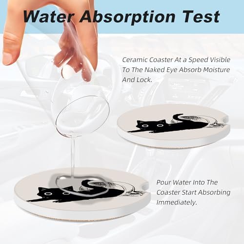 Cute Black Cat Car Coasters for Cup Holders, 2 Pack Car Cup Holder Coasters for - Image 5