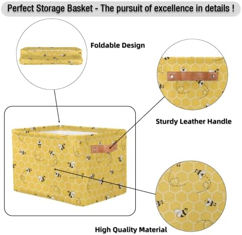 2Pack Yellow with Bees Large Collapsible Storage Bins, Honey Honeycombs - Image 3