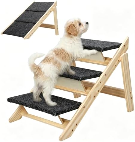 Foldable Dog Stairs for Bed, 3-Step 2-in-1 Dog Steps & Ramp for High Bed Couch by Gabieusn