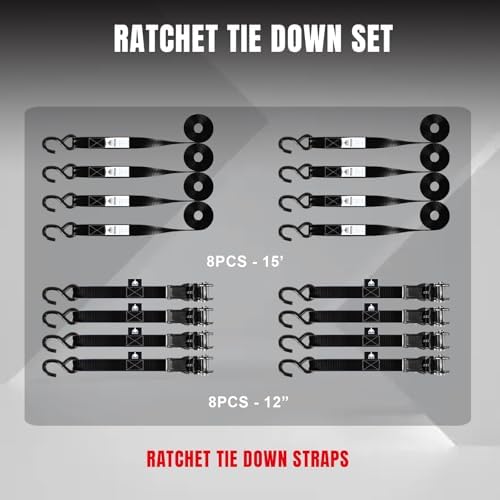 Jack Boss 1500 lbs Break Strength Ratchet Tie Down Straps Set, Fits - Image 4