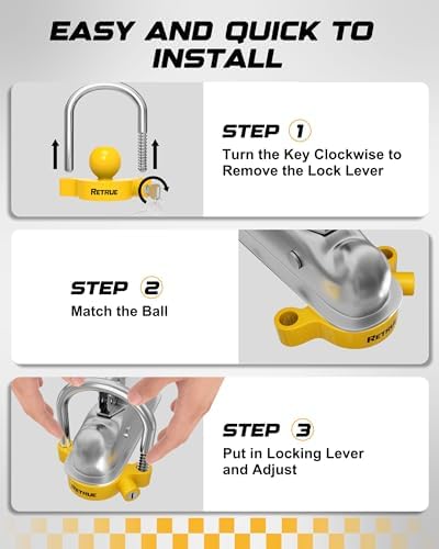 RETRUE Universal Trailer Coupler Lock, Adjustable Hitch Lock, Bright Yellow - Image 6