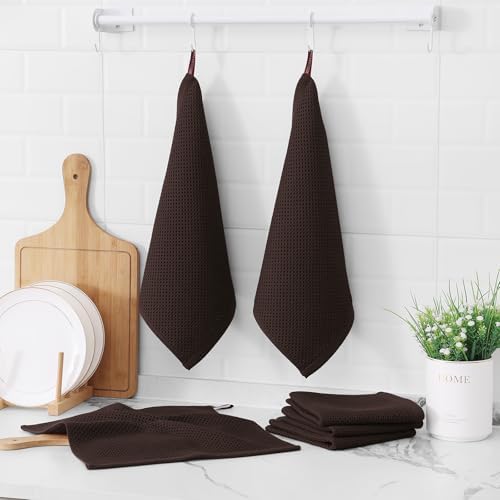 Kitinjoy 100% Cotton Waffle 6-Pack Kitchen Towels, Dark Brown - Image 6
