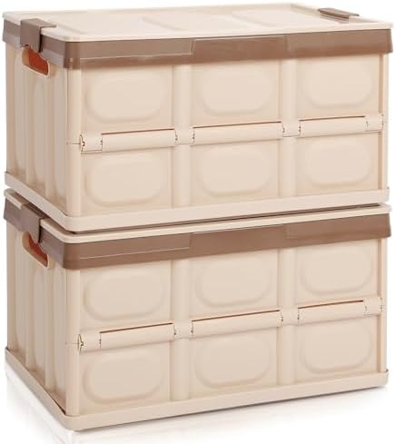 Collapsible Storage Box with lid 30L Lidded Storage Bin Crates Plastic Tote by jocabo