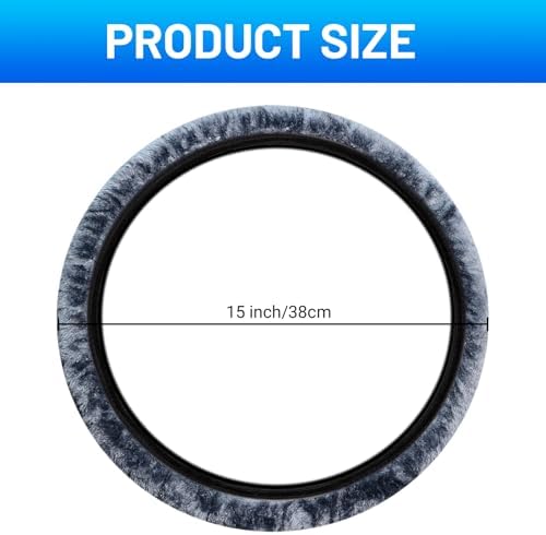 KAFEEK Grey Blue Fuzzy Steering Wheel Cover - Image 4