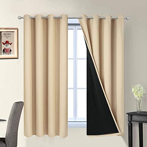 Yakamok Beige 100% Blackout Curtains 63 Inches Long by Yakamok