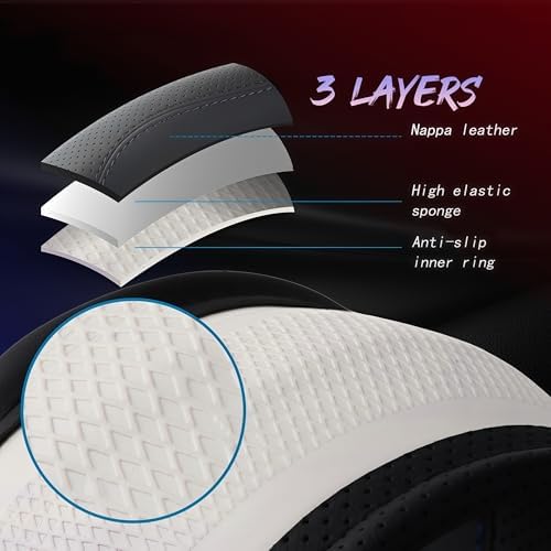 Leather Car Steering Wheel Cover, Breathable Laser-Perforated, Pure Black - Image 4