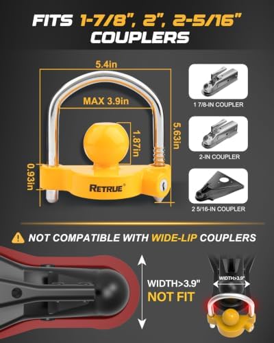 RETRUE Universal Coupler Lock Trailer Locks Ball Hitch Trailer Hitch Lock - Image 2