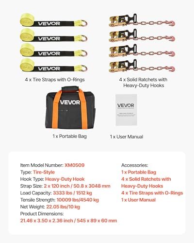 VEVOR Wheel Chock Tie-Down Kit, Tire-Style Tow Dolly Strap, Car Tie Down Kit - Image 7
