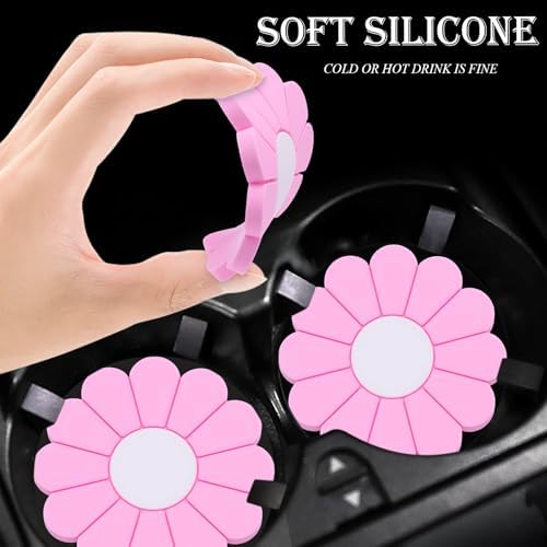 2-Pack Car Cup Holder Coaster Inserts, Daisy Shape, 2.75 Inch Non-Slip Silicone - Image 4