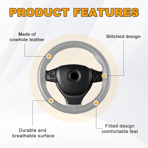 Ziciner Genuine Leather Steering Wheel Cover, Stitch on Wrap, Breathable - Image 4