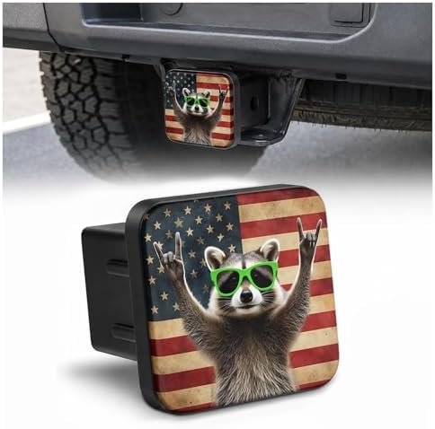 Raccoon American Flag Hitch Cover Receiver Tube Hitch Plug, Tool-Free Install by Unknown