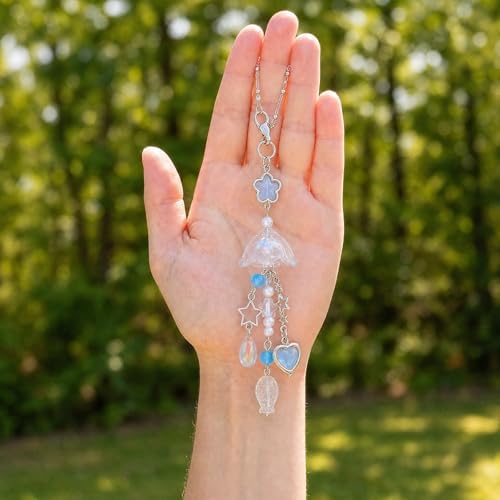 Blue Jellyfish Rearview Mirror Charm, Gift - Image 4