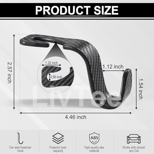 LivTee Car Purse Hook, 4 Pack Universal Auto Seat Headrest Hook Hangers - Image 3