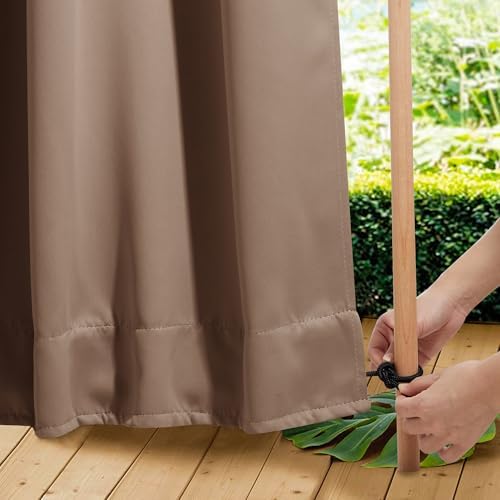 NICETOWN 2 PCs Outdoor Curtains Waterproof Fixed Bottom W52xL95 Tan by NICETOWN