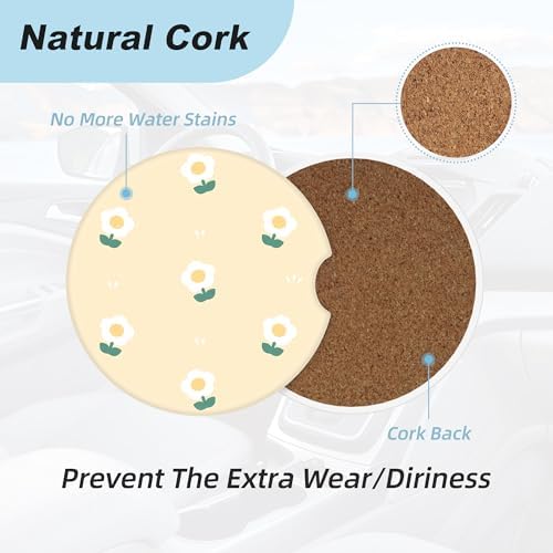 Cute White Flower Car Coasters for Cup Holders, 2 Pack Car Cup Holder Coasters - Image 4
