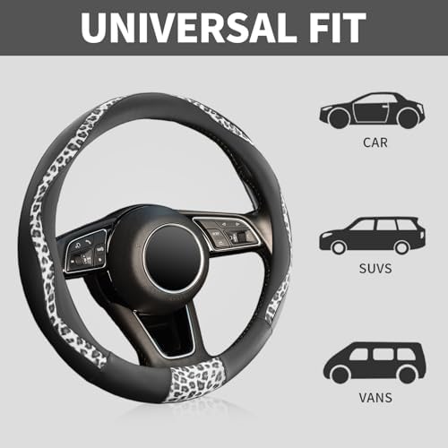 Black Leopard Steering Wheel Cover, Cheetah Print, 14.5-15 inch - Image 5