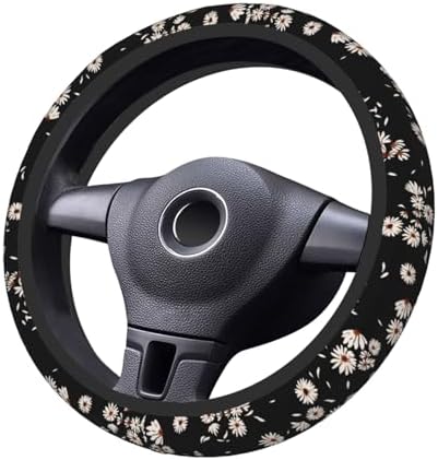 KARREAL Black and White Daisies Elastic Steering Wheel Cover - Image 2