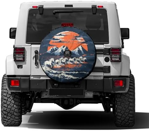 Delerain White Broncos Horses Sunset Spare Tire Cover by Delerain