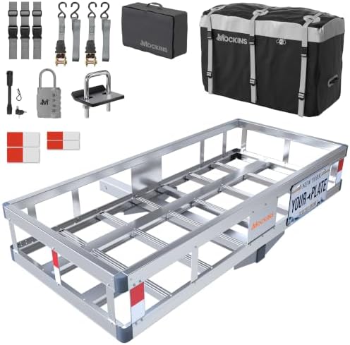Mockins 50"x24"x7" Aluminum Hitch Cargo Carrier & 25 Cu Ft Cargo Bag by Mockins