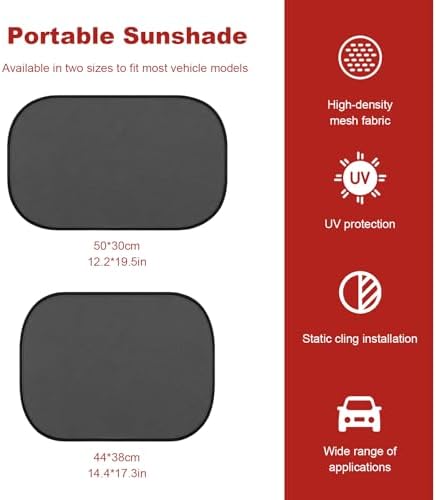 2 PCS Car Sun Shades, 17.3" × 14.4" Foldable Auto Sunshade Protector Rear - Image 2
