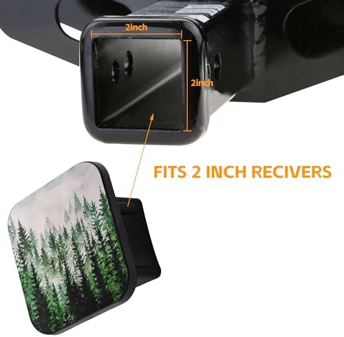 Trailer Hitch Cover, Watercolor Foggy Fir Trees Forest Hitch Cover Rubber - Image 5