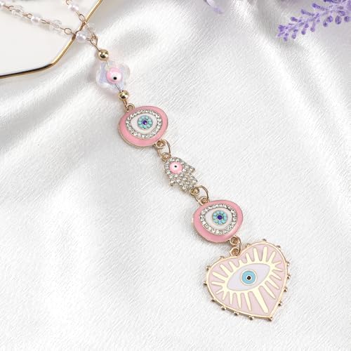 Pink Evil Eye Rearview Mirror Charm, Hamsa Hand Car Accessory - Image 5