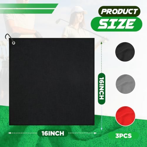 Golf Towel 3 Pack 16" X 16" Microfiber Waffle Pattern Golf Cleaning Towel - Image 2