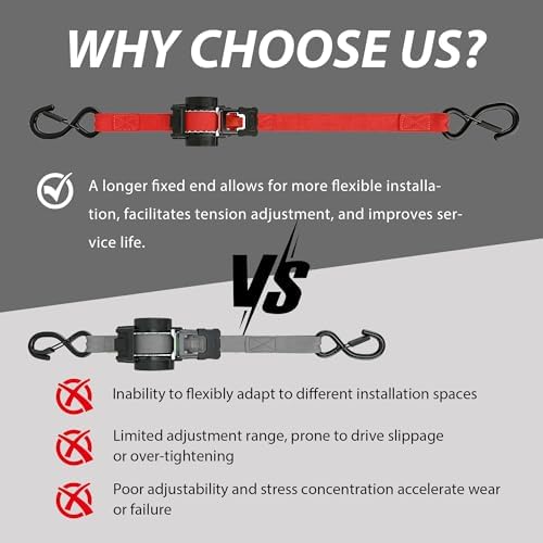 Retractable Ratchet Straps 1" x 13 Ft, 800 Lbs, 4 Pack - Image 3