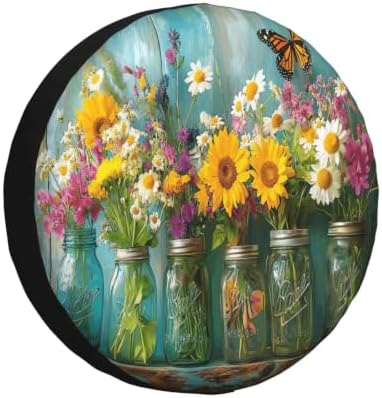 Colorful Flower Spare Tire Cover Waterproof Wheel Cover 17 Inch Universal Fit by Unknown