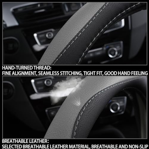 BESULEN 15 Inch Steering Wheel Cover Soft Leather Protector Black/Gray - Image 5