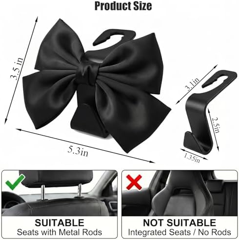 2 Pack Cute Bow Car Seat Headrest Hooks, Purse Hook - Image 2