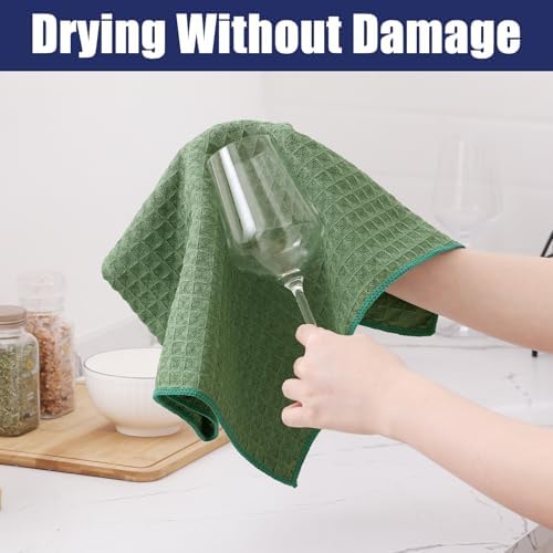 Homaxy Microfiber Waffle Weave Kitchen Dish Cloths, 12 Pack, Grass Green - Image 4