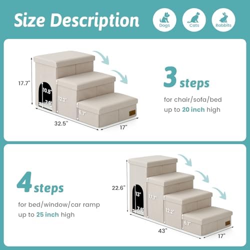 COZY KISS Dog Stairs with Storage, 22.6" H Dog Steps with Condo - Image 3