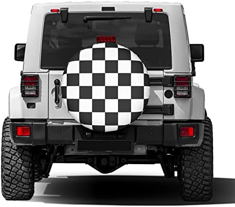 Black and White Racing and Checkered Pattern Spare Tire Cover Dust-Proof Wheel - Image 2