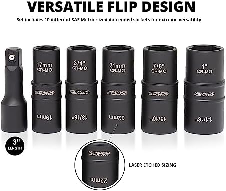 NEIKO 02287B 6-Pc 1/2-Inch-Drive Impact Socket Set, 10 SAE & Metric Sizes - Image 3