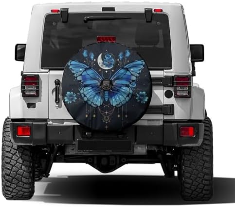 Blue Butterfly Flowers Spare Tire Cover by Foruidea