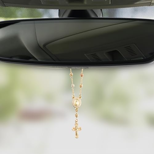 Gold Plated Beads Catholic Guadalupe Car Rearview Mirror Rosary - Image 6