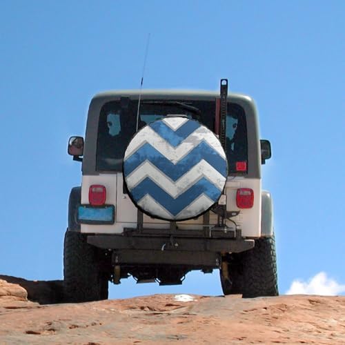 Camping Spare Tire Cover Blue and White Chevron Waterproof Polyester Wheel - Image 5