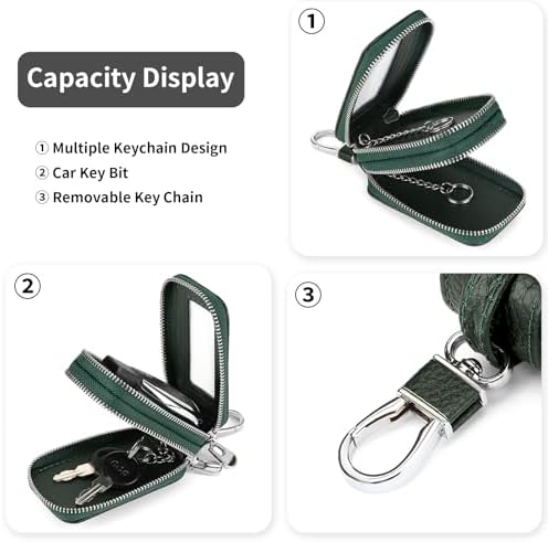 SENDEFN Car Key Fob Case Double Zipper Leather Smart Remote Keychain Protector - Image 4