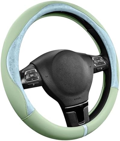 PIC AUTO Steering Wheel Cover, Light Blue Patterned & Green Leather Patchwork by PICAUTO